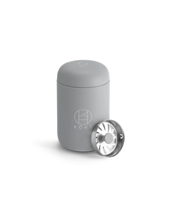 Matte Grey cylindrical tumbler with a silver Splash Guard, featuring the brand 'KOHI'.