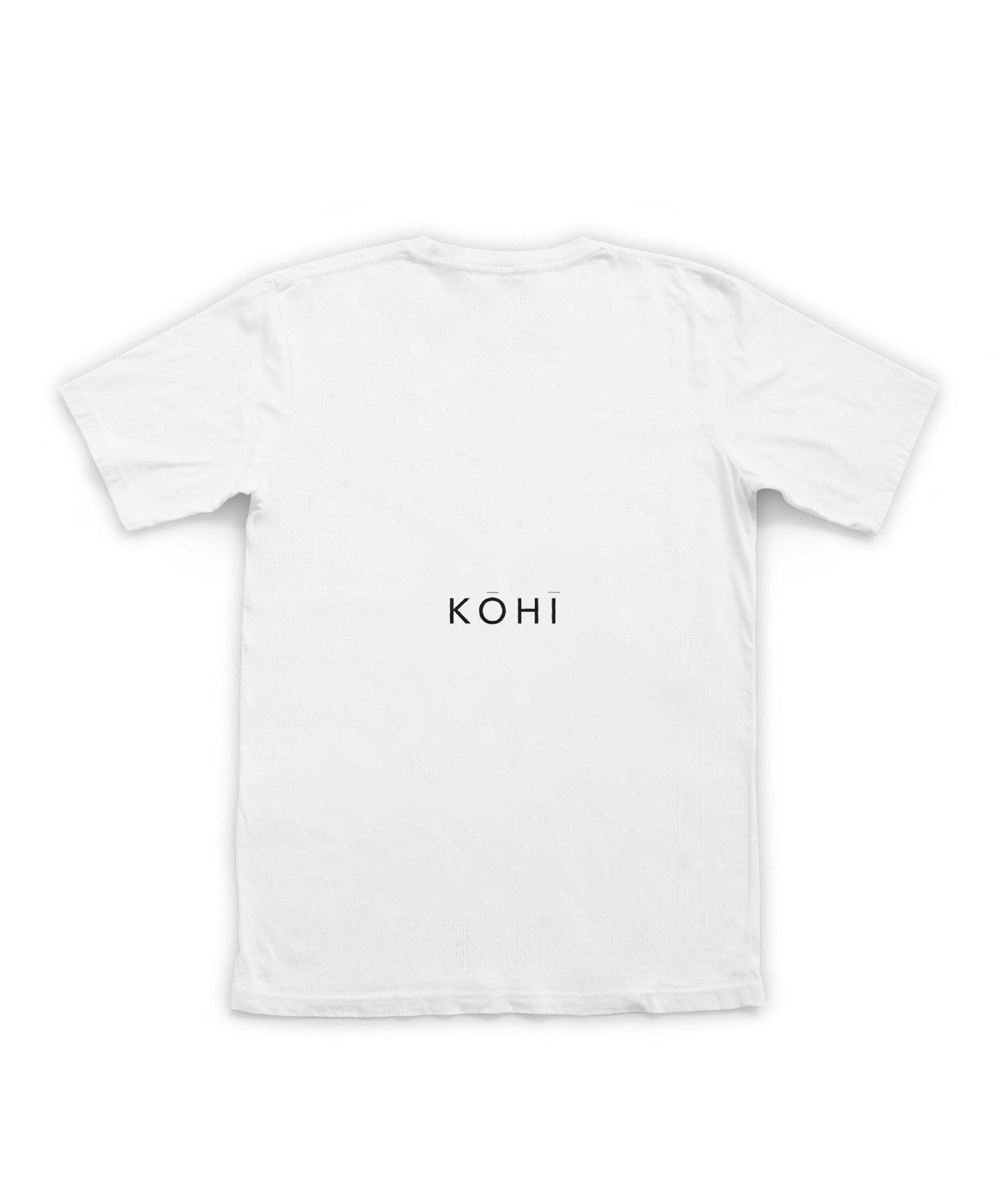 White t-shirt with 'KOHI' logo on a white background
