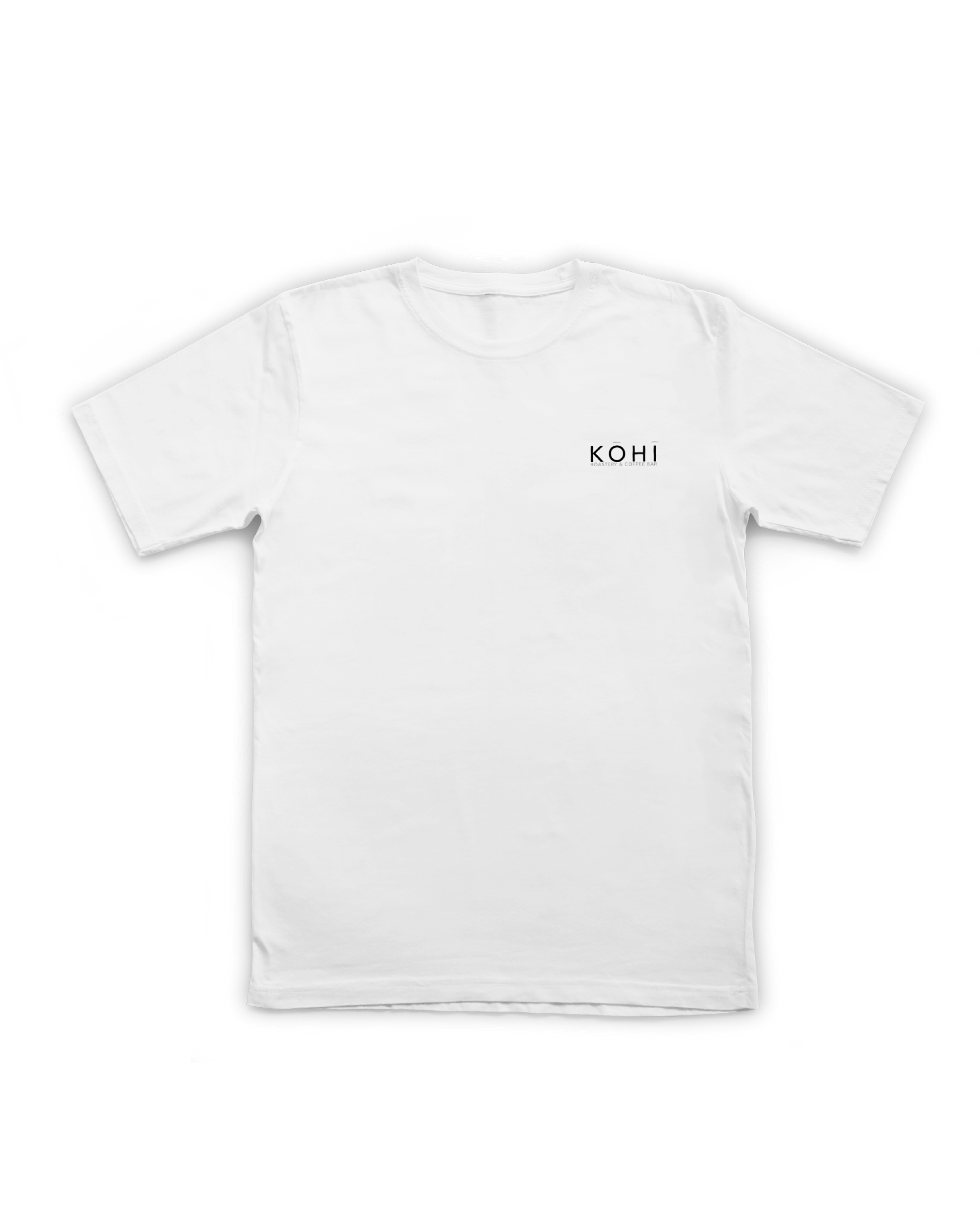 White t-shirt with 'KOHI' logo on a white background
